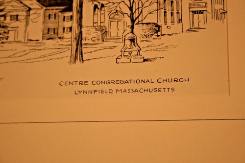 Vintage Centre Congregational Church Lynnfield Massachusetts Pencil on Paper Pic - Picture 2 of 4