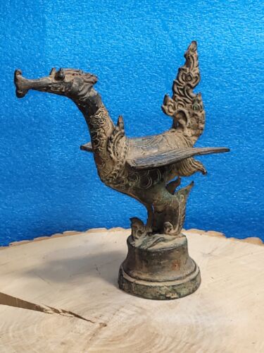 Antiq Suppanahong Mythical Bird Phoenix Statue Thai Bronze 8.5"x 4.5"x 7".OBO - Picture 2 of 24