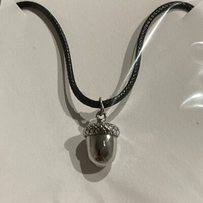 Acorn Necklace On Black 18  Cord (Silver Tone) Hand Assembled