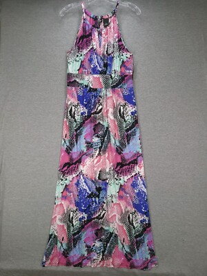 New Directions Womens Maxi Dress Petite Large Pink Blue Snake Sleeveless  Soft | eBay