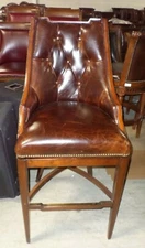 Frontgate Bradford Tufted Brown Leather Barstool BAR 30" Wood Counter Stool