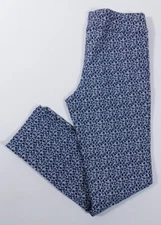 ERICA TAYLOR Women's Navy Blue White Floral Pull On Stretch Cropped Pant Sz M