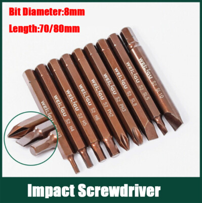 Alloy S2 Magnetic Impact Screwdriver 8mm Shank Cross/Slotted/Hexagon/Extractor 