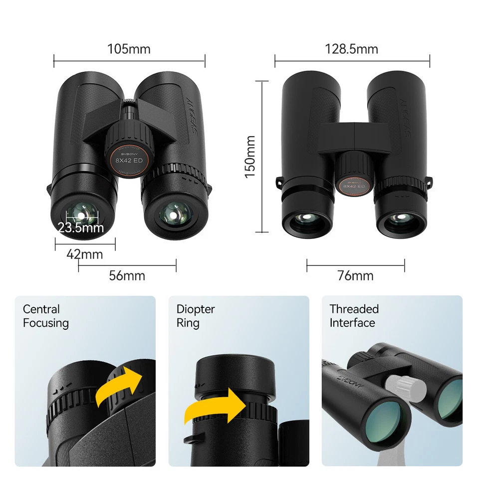SVBONY SV202 Upgraded ED Binoculars 8X42 Bak4 Wide Field IPX7 for Bird Watching - Image 3 of 4