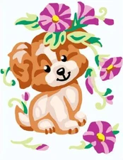 DIY Collection D'Art Puppy Flower Needlepoint Wall Hanging Picture Kit 5" x 7"