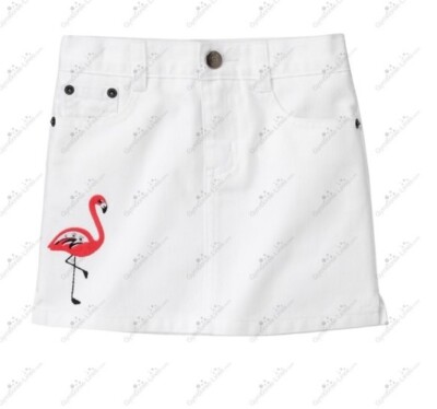 Gymboree Girls 8 ''Palm Beach Paradise'' Flamingo Gem White Denim Jean Skort NWT