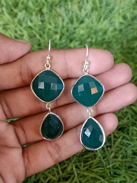 Verde Acqua Calci Orecchino 925 Argento Sterling Fatto a Mano Regalo Verde Acqua Calci Orecchino 925 Argento Sterling Fatto a Mano Regalo