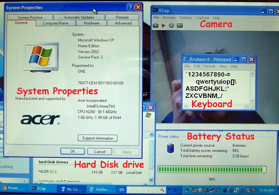 Acer Aspire One kav10 (D150), Intel N280 1.66GHz, 2GB, 160GB, Win XP, 10.1" - Image 4 of 4