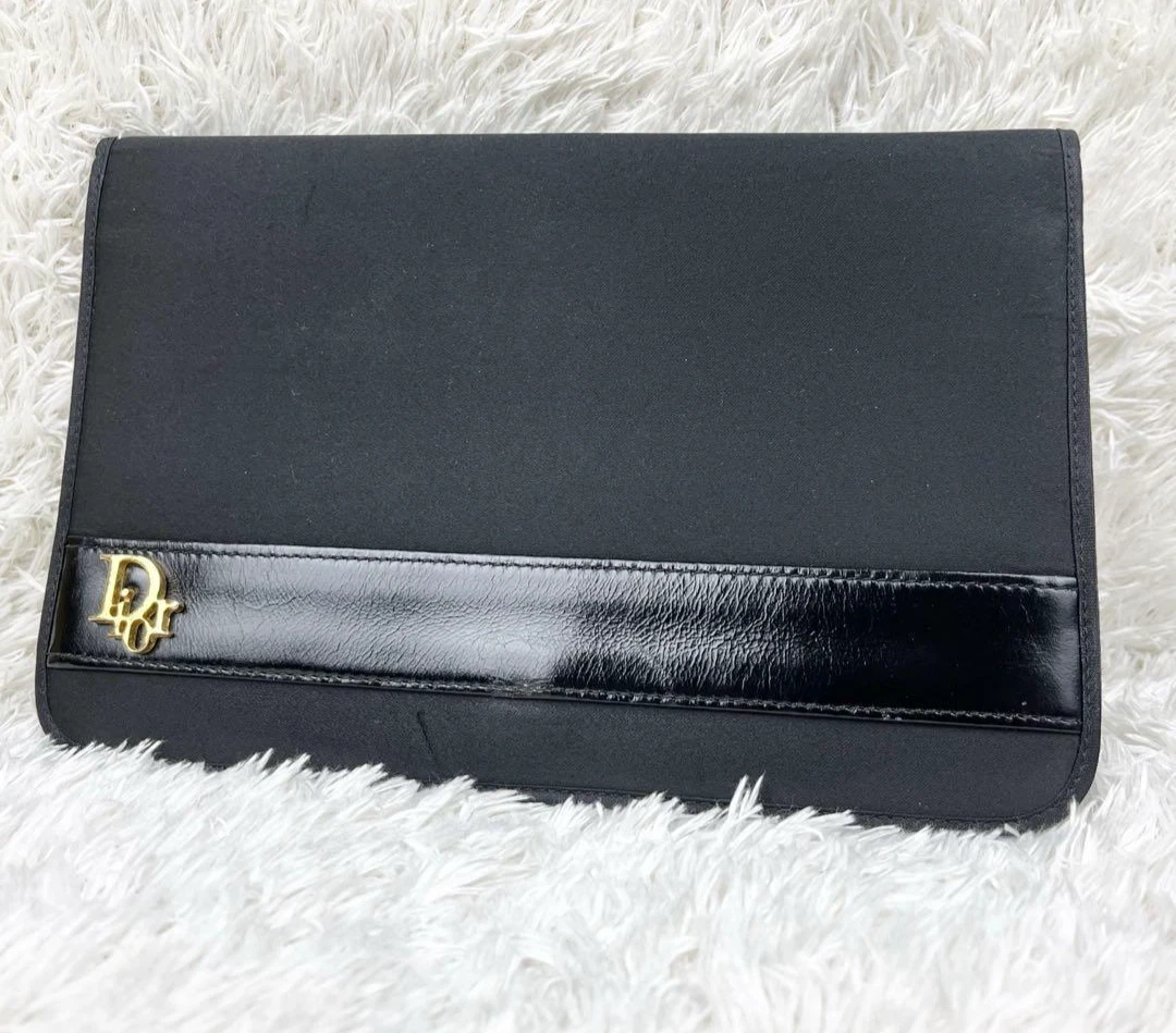 Sac pochette Christian Dior deuxième sac logo cuir nylon noir authentique Japon