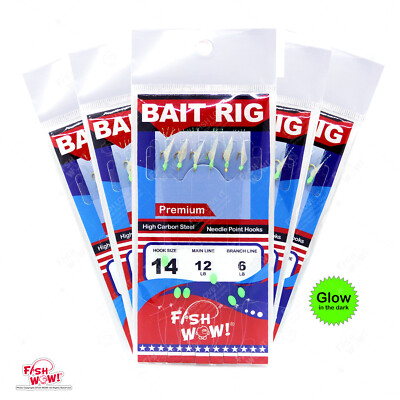 5pks Size 14 Premium Glow Sabiki Bait Rig Fish skin Piscatore Lure 6 Gold hook