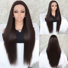 Lace Front Wig Hand Tied Long Straight 4 Dark Brown Heat Resistant Hair Natural