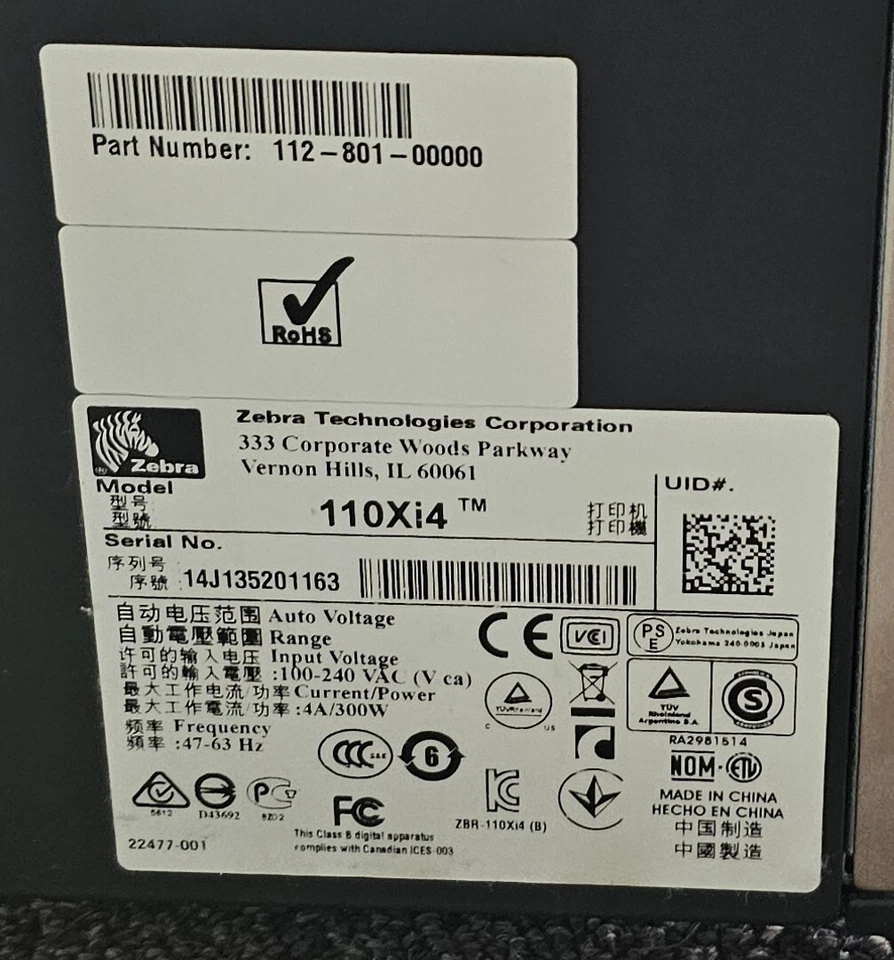 Zebra 110Xi4 Label Maker Thermal Printer 112-801-00000 203 DPI RFID USB - Image 3 of 4