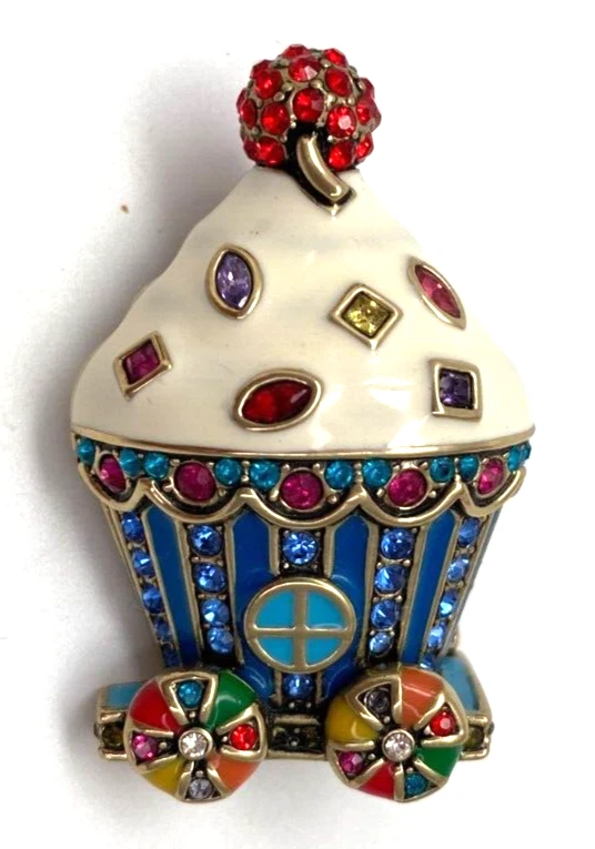 Prendedor HEIDI DAUS "Holiday Express" Cristal y Esmalte Cupcake Tren Coche Foto 3 de 3