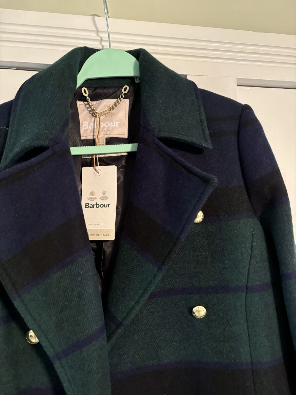 New Condition Barbour Marlene Tartan Coat Size 10 | Structured Style Lined Wool Coat image 3