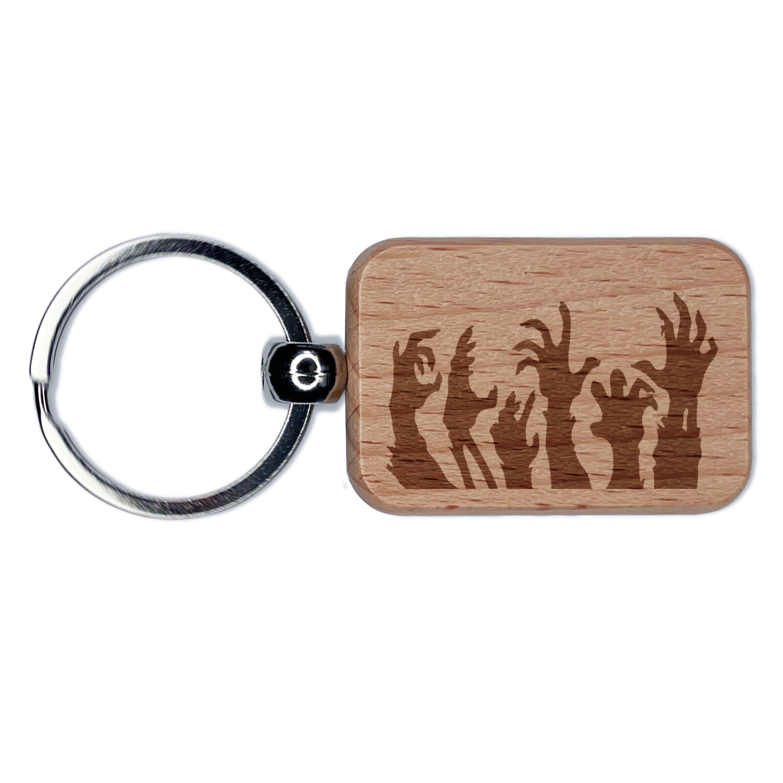 Zombie Hands Monsters Halloween Engraved Wood Rectangle Keychain Tag Charm