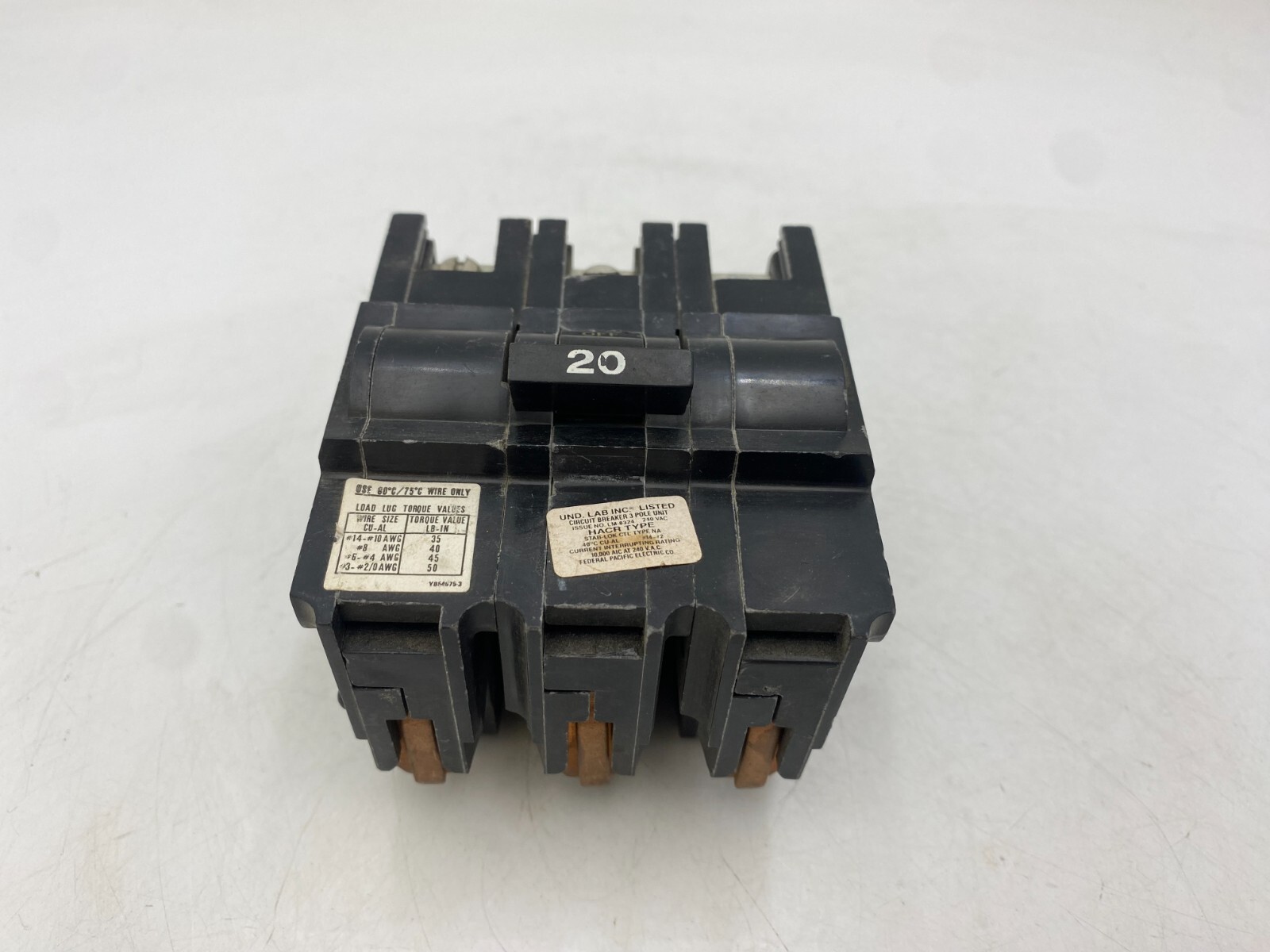 FPE NA320 Plug in Circuit Breaker 20A 240V 3P 3PH NA Used 20 AMP 240 Volt 3 Pole