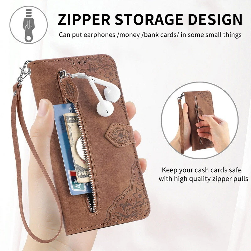 Zipper Leather For Samsung S24 S23 S22 Ultra S21 A56 A52 A35 Wallet Flip Cover - Image 3 of 4