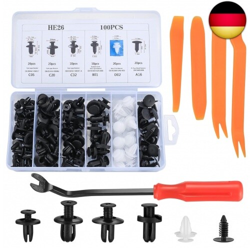 Auto Clips Set - 100 Stück Universal Befestigungsclips Mit 4x Werkzeug | Für Stoßstange, Tür & Motorabdeckung