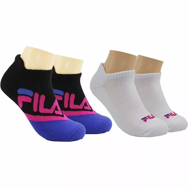 2 Pair Pack FILA Black White Pink Blue LOGO Unisex Half Cushion