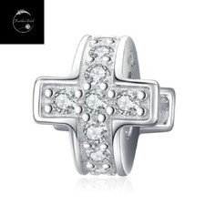 Sterling Silver 925 Charm Holy Cross Crucifix Bead Silicone Stopper Faith Love