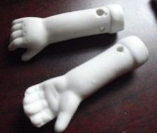 Vintage Set of Porcelain Bisque Girl Doll Arms 3 1/2" Long