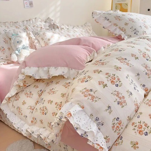 Korean Princess Style Bedding Set PinkBear Quilt Cover Lace Ruffles Duvet Covers - Bild 28 von 36