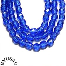 GLASS BEADS 4mm ROUND FACETED CZECH FIREPOLISHED DK SAPPHIRE BLUE 100pc