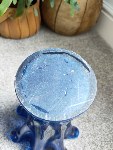 Murano Art Glass Bowl Cobalt Blue Gold Inlay vase vintage 30cm tall fazzoletto - Picture 4 of 6