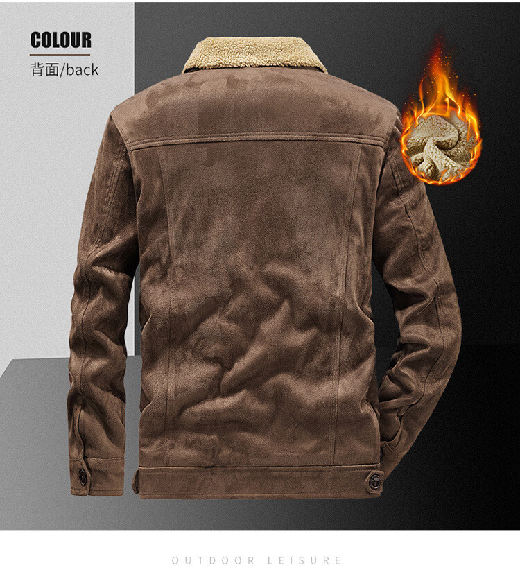 Winter Mens Single Breasted Faux Lamb Fur Lined PU Leather Jacket