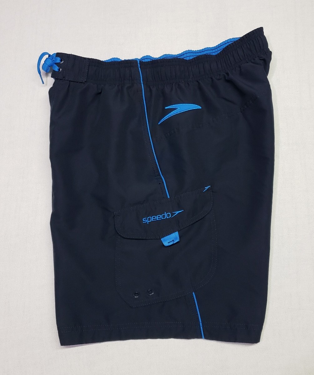 Speedo Shorts Swim Trunks Surfboard Beach Navy Blue Embroidered