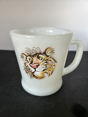 Vintage Fire King Esso Exxon Mobil Tiger in Your Tank Milk Glass Coffee Mug Cup