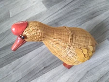 Vintage Wicker Duck Decor Storage Trinket Box