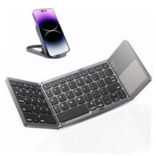 Foldable Bluetooth Keyboard with Touchpad - Portable Wireless Keyboard Gray