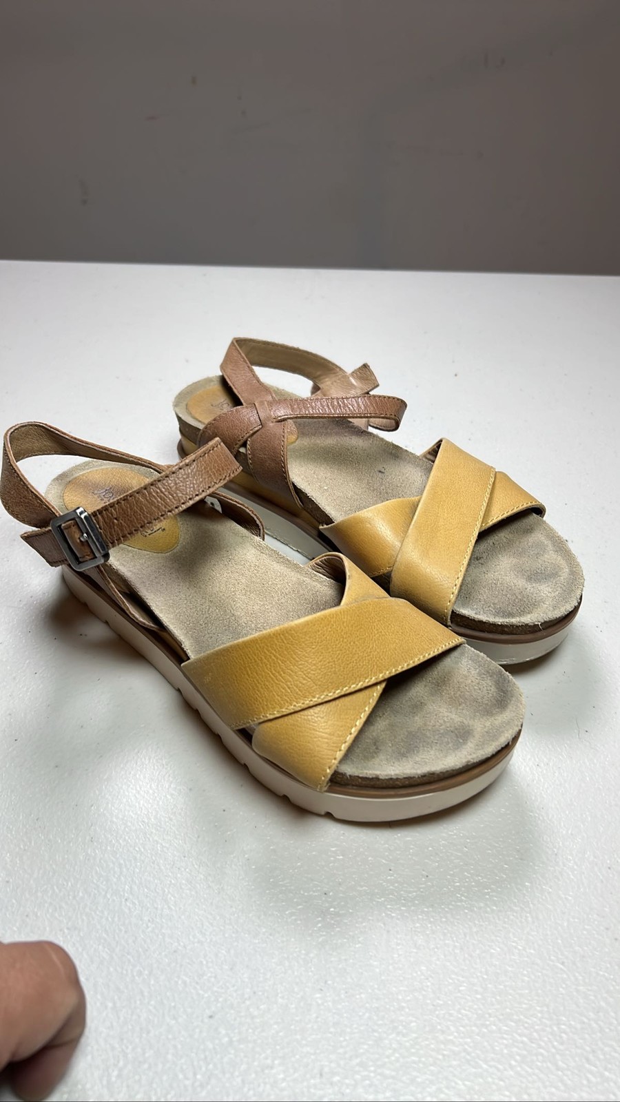 Josef Seibel Clea Platform Sandals Womens Brown Yellow Leather Comfort 37EU 6-7