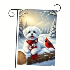 Christmas Garden Flag Winter Welcome Garden Flags Cute Dog Garden White Dog