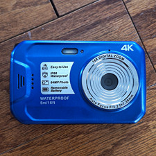 Waterproof 4K Underwater Camera 64MP 16x Zoom IP68 Blue 2.4in USB