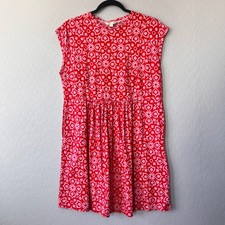 Boden Red Pink Floral Cap Sleeve Gathered Waist Dress Pockets UK 10 US 6