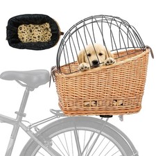 Rear Bike Basket for Dogs, Wicker Pet Bicycle Carrier for Small Dog Cat