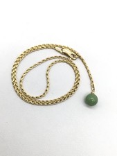 14K Gold Jade Bead Pendant Necklace 14.5in - 6.9g