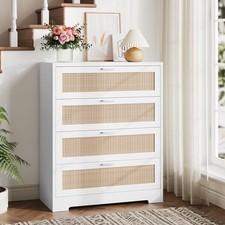 4 Drawer Rattan Dresser Wood Chest of Drawers Boho Storage Cabinet Bedroom
