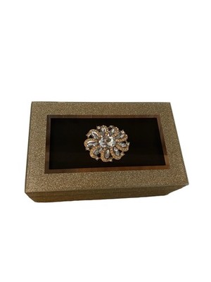 Gold Glitter Jewelry Box Crystal Starburst Trinket Box Glam Vanity Storage