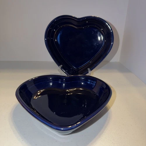 Fiesta Heart Shaped Bowls Cobalt Blue Bowl Dish USA Set Of 2