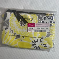 New Thirty One Mini Zipper Travel Pouch Yellow Gray Floral Make Up