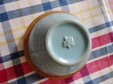 VTG 5"  MONMOUTH POTTERY / WESTERN  STONEWARE BOWL CROCK-Blue Ribbed MAPLELEAF