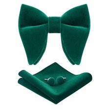 Mens Pretied Bowties Velvet Solid Color Adjustable Oversized Emerald Green