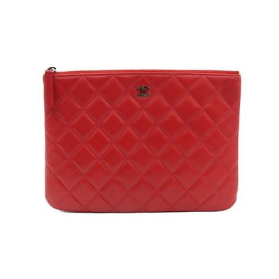 CHANEL Roter Lammleder Silber Klassische Medium O CASE Clutch (20er 149883146