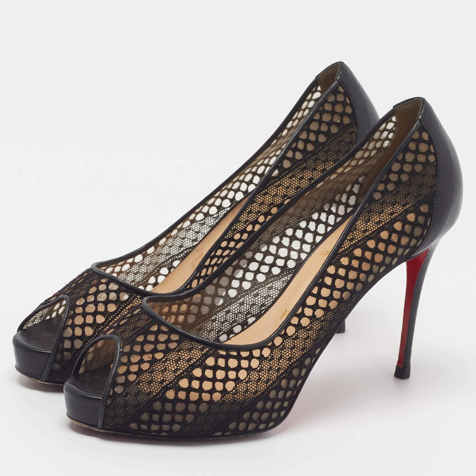 Christian Louboutin Very Lace Size 38.5 Black Lace and Leather Platform Pumps image 2