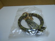 FAUX SNAKESKIN BANGLE 3.5" ROUND KEYCHAIN WITH TASSEL UNBRANDED NIP KC101 
