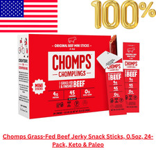 Chomps Grass-Fed Beef Jerky Snack Sticks, 0.5oz, 24-Pack, Keto Paleo