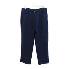 Eileen Fisher Navy Blue 100 Organic Linen Straight Leg Cropped Pants Size 8